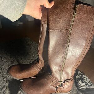 Brown Knee-High Boots with Zipper